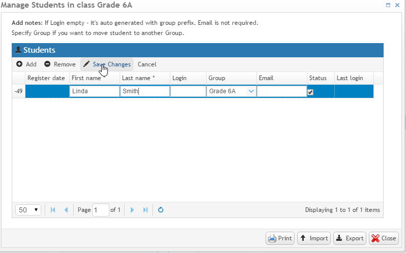 Teacher's typing portal: finilize adding students to typing class