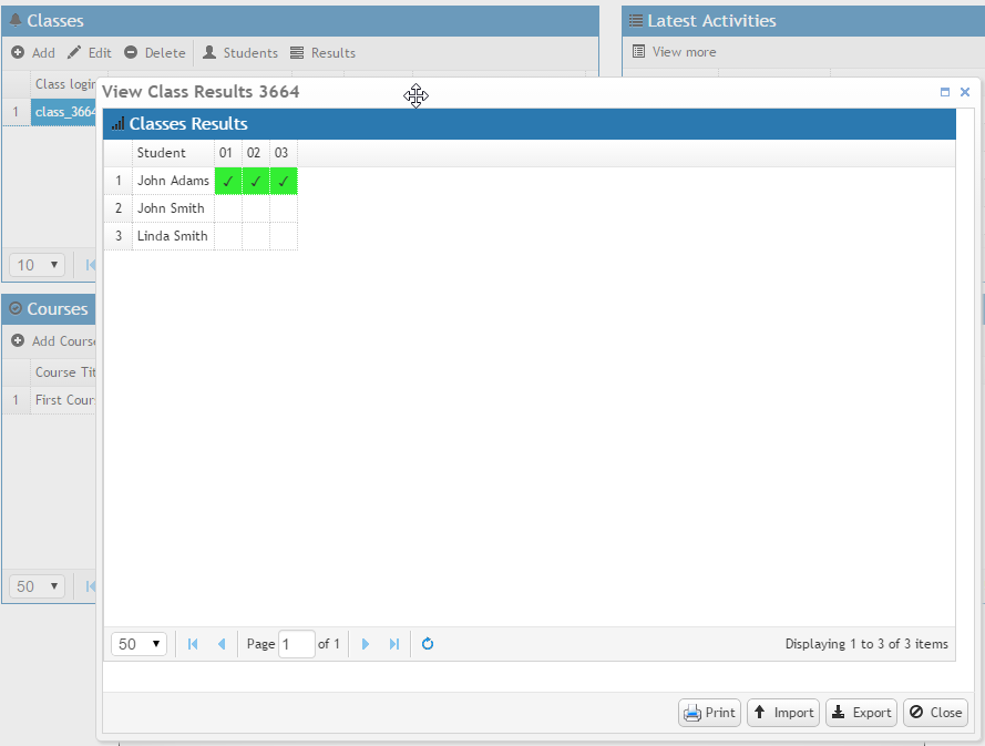 Teacher's typing portal: viewing students' results